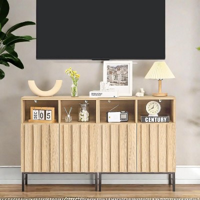 Buffet Cabinet Sideboard with Storage, Modern Industrial Storage Cabinet Accent Table with Fluted Panel Door Metal Legs for Living Room