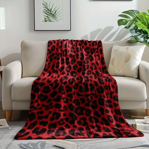 Fisfet Ultra-Soft Red Leopard Print Flannel Throw Blanket - Cozy, Christmas Gift. - 1 of 4
