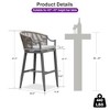 PURPLE LEAF Outdoor Bar Stools Set of 2 Patio Wicker Modern High Bar Chairs Metal Cushioned Barstools with Backs and Ergonomic Armrest - 3 of 4