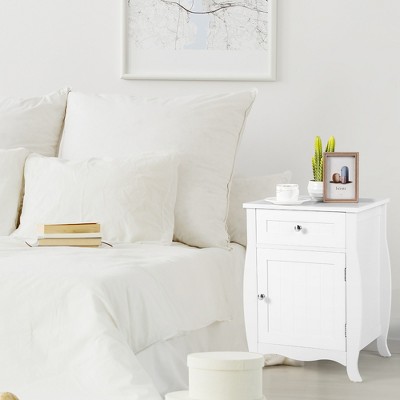White MDF Nightstand with Drawer and Curved Legs