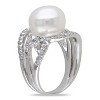 EVERLY JEWELRY | Sterling Silver 11-12mm Cultured Freshwater Pearl and Cubic Zirconia Wide Band Ring - 2 of 3