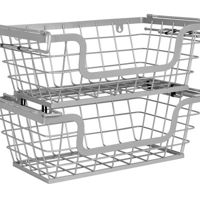 Silver Stackable Wire Storage Baskets Set of 2