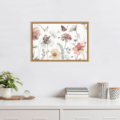 Lisa Audit Floral and Butterfly Canvas Print with Maple Frame