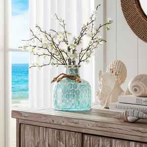 Decorative Vase Glass Mosaic Design with Rustic Twine Accent Coastal Style for Home Office Living Room Decor - 6" Blue - 1 of 4