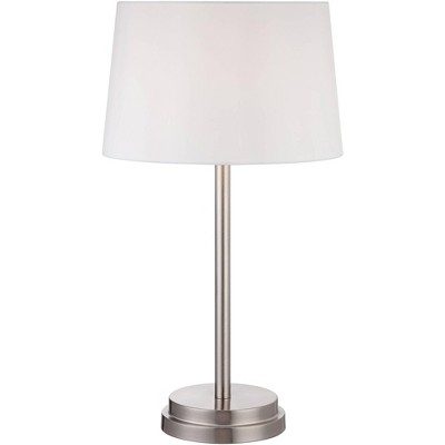 360 Lighting Modern Table Lamp Brushed Steel Slender White Drum Shade for Living Room Family Bedroom Bedside Nightstand Office