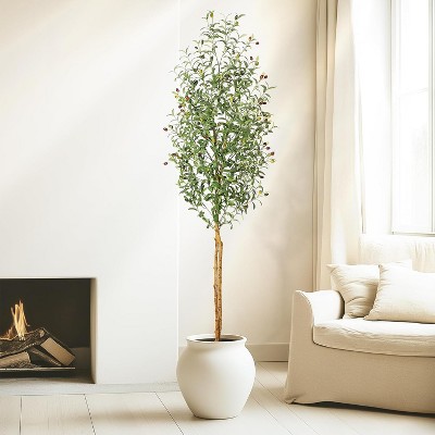 Whizmax Artificial Olive Trees, Tall Faux Plant White Planter, Fake Olive Trees with Natural Wood Trunk for Home Office Decor