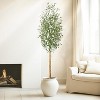 Artificial Olive Tree with White Pot, Faux Floor Plants with Natural Wood Trunk & Fruits - 3 of 4
