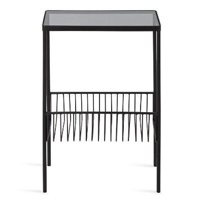 Trubey 18.9" Black Metal and Glass Side Table with Storage