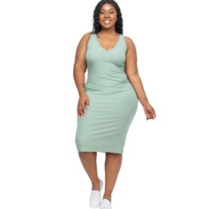 Slickblue Plus Size Sleeveless Ribbed Bodycon Midi Dress, Curve-Hugging Fit, Stretch Jersey, 8 Color Options, Size 1XL-3XL - 1 of 4
