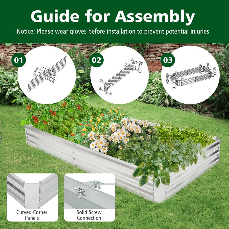 Tangkula 2PCS Galvanized Raised Garden Bed Elevated Rectangle Plant Box 8 x 4 x 1FT, 5 of 11
