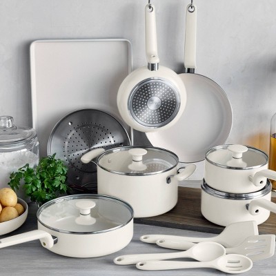 GreenPan Rio Advanced 16pc Ceramic Nonstick Cookware Set Cream‼️only 2 pans‼️