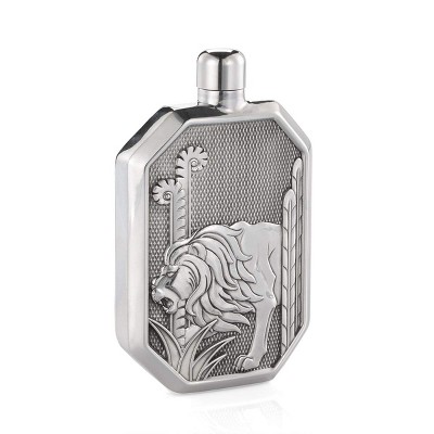 Royal Selangor Hand Finished Savannah Collection Pewter Lion Hip Flask LG Gift