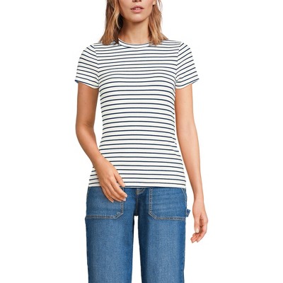 Lands' End Women's Drapey Rib Fitted Short Sleeve Mini T-Shirt