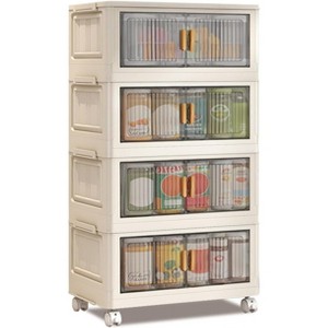 DobleePy 4-Layer Stackable Plastic Storage Boxes with Lids and Wheels, Foldable Storage Bins with Doors for Bedroom, Living Room, Office - 1 of 4