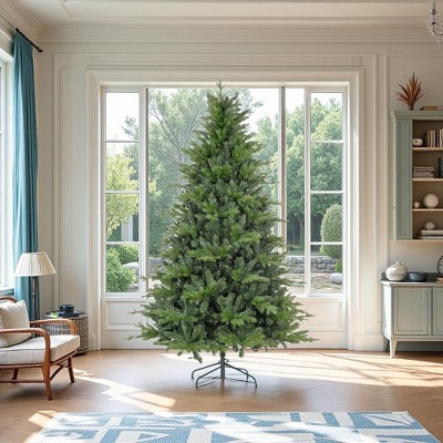 FURNIinspire Artificial Trees 7ft Christmas Tree With Tips, Foldable Metal Stand, Christmas Decorations, Easy Assembly, Green, 53.1"*53.1"*82.7"