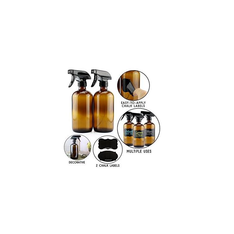 Cornucopia Brands 16oz Amber Glass Spray Bottles, 2pk; 3-Setting Sprayer Tops, 5 of 9