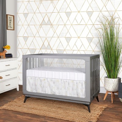 Pebble Grey Acrylic 4-in-1 Convertible Crib with Adjustable Mattress