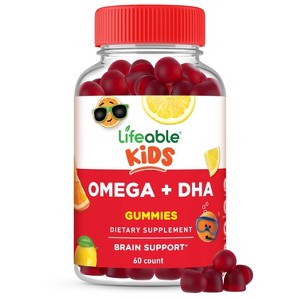 Lifeable - Omega 3 for Kids Gummies with Vegan DHA, Plant-Based Flaxseed Oil Omega 3 Fish Oil Alternative, Omega 3 Supplement for Kids, 60 Gummies - 1 of 4