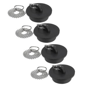 Unique Bargains Rubber Stainless Steel Beaded Chain with Pull Ring Drain Stopper 4 Pcs - 1 of 4