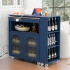 JUJABU Rolling Kitchen Island with Extended Table,Power Outlets and 2 Fluted Glass Doors - 3 of 4