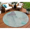 Teal Blue And Aqua Abstract Washable Indoor Outdoor Area Rug - 2 of 4