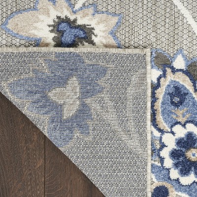 Blue Floral Synthetic 9' x 12' Washable Area Rug