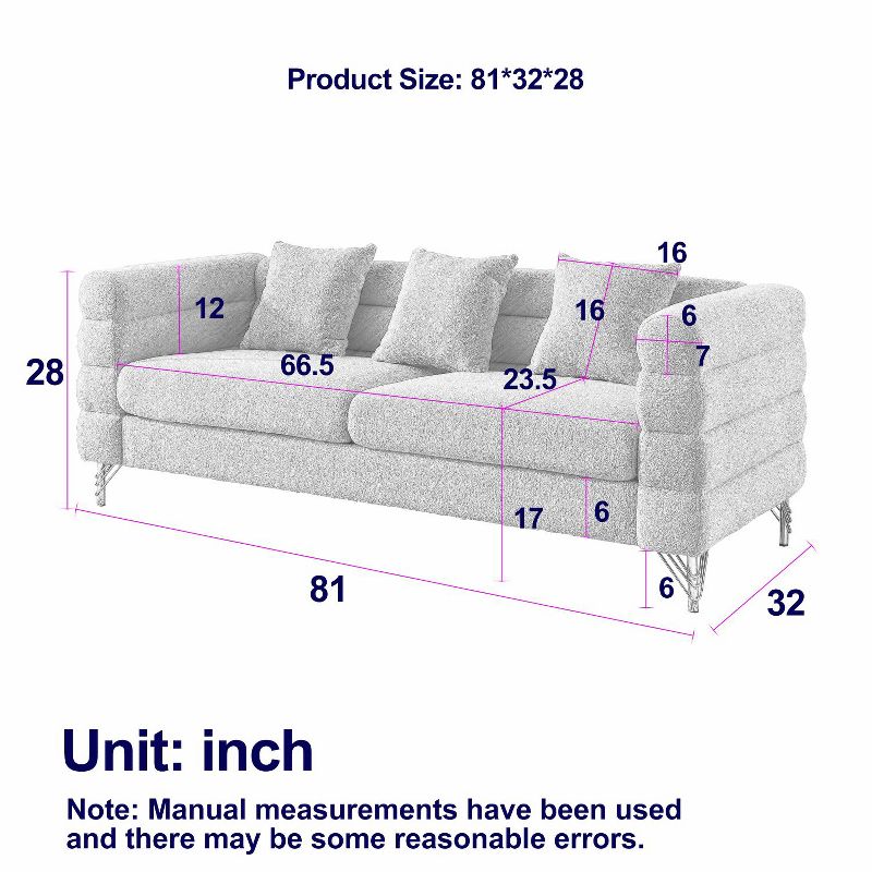 81'' Modular Oversized 3 Seater Velvet Sofa, Deep Seating with 3 Pillows for Living Room, Bedroom - Maison Boucle, 4 of 9