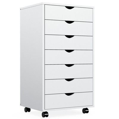 DOMETOUR 5 Drawer Mobile Storage Cabinet Dressers with Wheels for Office Bedroom Home White