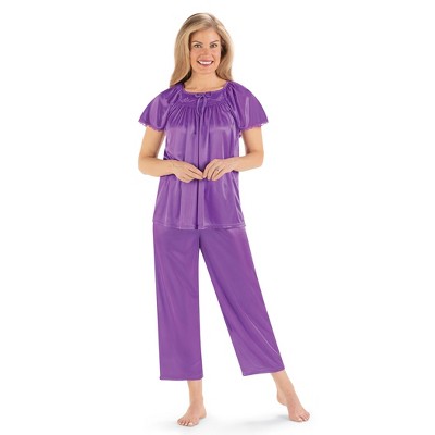 Collections Etc Smocked Tricot Top 2-Piece Capri Pants Pajama Set