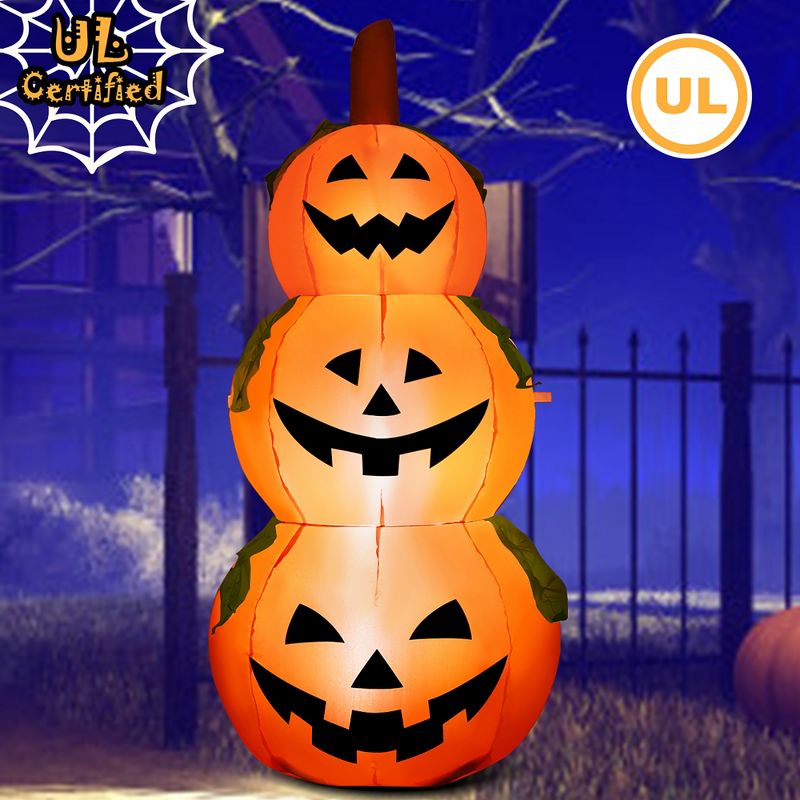 Costway 5 Ft  Halloween Inflatable 3-Pumpkin Stack Blow Up Pumpkin Ghost Yard Decoration, 3 of 12