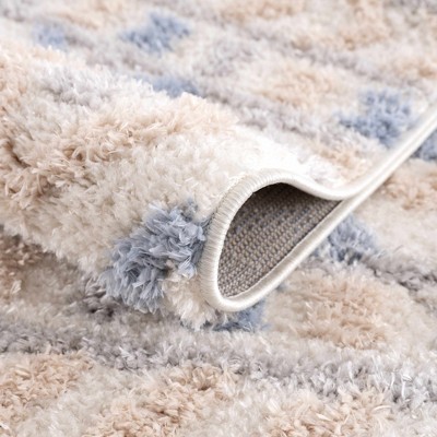 Light Gray and Blue Polyester Shag Rectangle Area Rug 5'3" x 7'