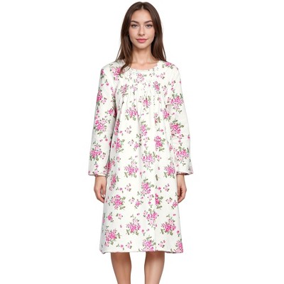 YafeMarte Women’s Long Sleeve Soft Flannel Nightgown with Floral Design