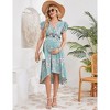 BLUEMING Maternity Dress for Women Summer V Neck Dress with Flutter Sleeve Tie Wasit High Low Hemline Dress Maternity Wedding Guest Dress - 3 of 4
