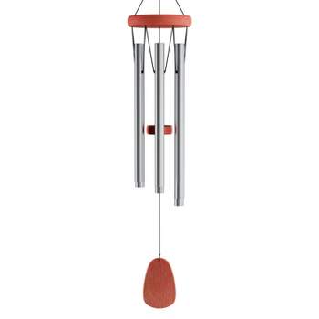 Metal and Wood Wind Chimes - 28-Inch Tuned Metal Chimes - Soothing Tones for Garden, Patio, Porch, or Outdoor Decor by Nature Spring (Silver Finish)