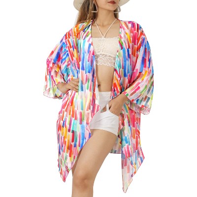 HAPPY BAY Women's Summer Tropical Beach Loose Casual Vacation Tops Beachwear Duster Cardigan Cover Up for Women L-XL Multi, Stripes