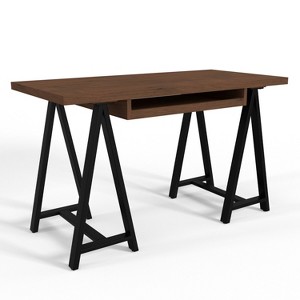 HomeStock HomeStock Trestle Desk with Charging Station and Shelves, Black - 1 of 4