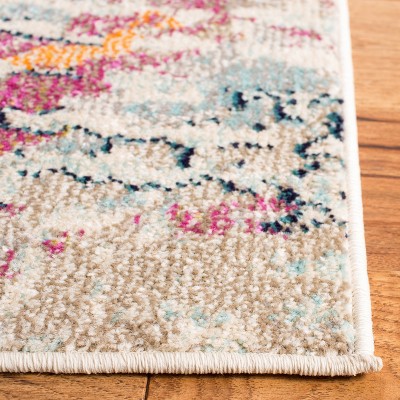 Hand-Knotted Light Blue and Orange Synthetic Area Rug, 26" x 6"