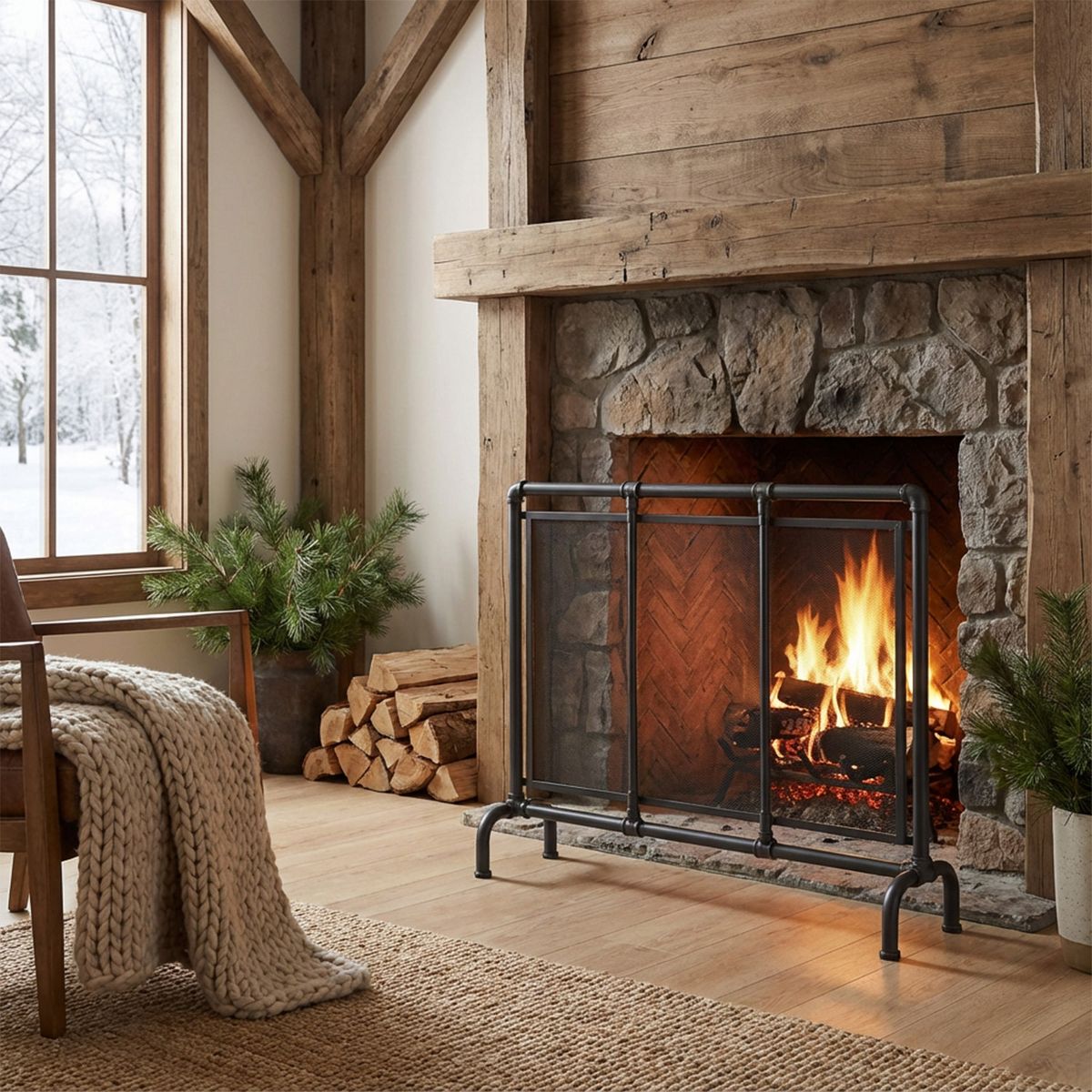 Christopher Knight Home Banri  Mid-Century Modern Iron Single Panel Fireplace Screen