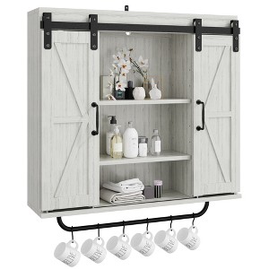VYNXARIA Rustic Wood Wall Storage Cabinet with Sliding Barn Doors ¨C 3-Tier Vintage Gray Organizer for Kitchen, Dining, Bathroom & Living Room - 1 of 4