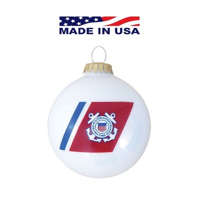 Christmas by Krebs Matte White and Red US Coast Guard Logo and Hymn Glass Christmas Ball Ornament 3.25" (80mm)