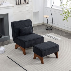 Corduroy Accent Chair with Ottoman, Single Sofa with Walnut Wooden Leg for Living Room, BedRoom, Office - Maison Boucle - 1 of 4