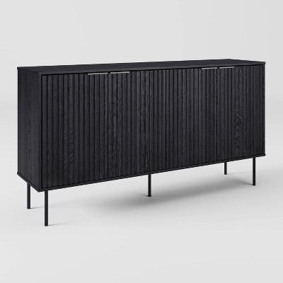 Lysander Black Wood Fluted Sideboard Buffet Cabinet