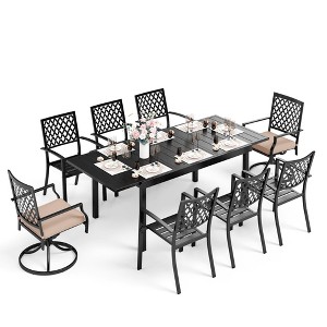 Captiva Designs 9pc Patio Slat-top Adjustable Steel Rectangle Table & Metal Chairs with Thick Cushions - 1 of 4