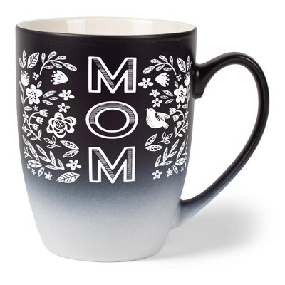 Elanze Designs Mother's Day Appreciation Coffee Cup Mug 12 Ounce Ceramic With Ombre Gradient Mom Floral Pattern Black and White