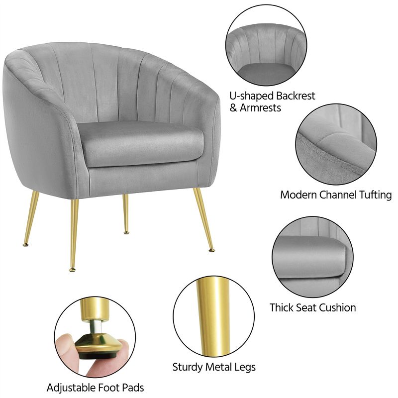 Yaheetech Velvet Accent Armchair Barrel Chair with Metal Legs for Living Room, 4 of 8