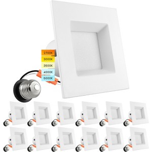 Luxrite 4 Inch Square Recessed LED Can Lights, 5CCT 2700K-5000K, Dimmable Lights, 750 Lumens, CRI90, Energy Star, Wet Rated 12 Pack - 1 of 4