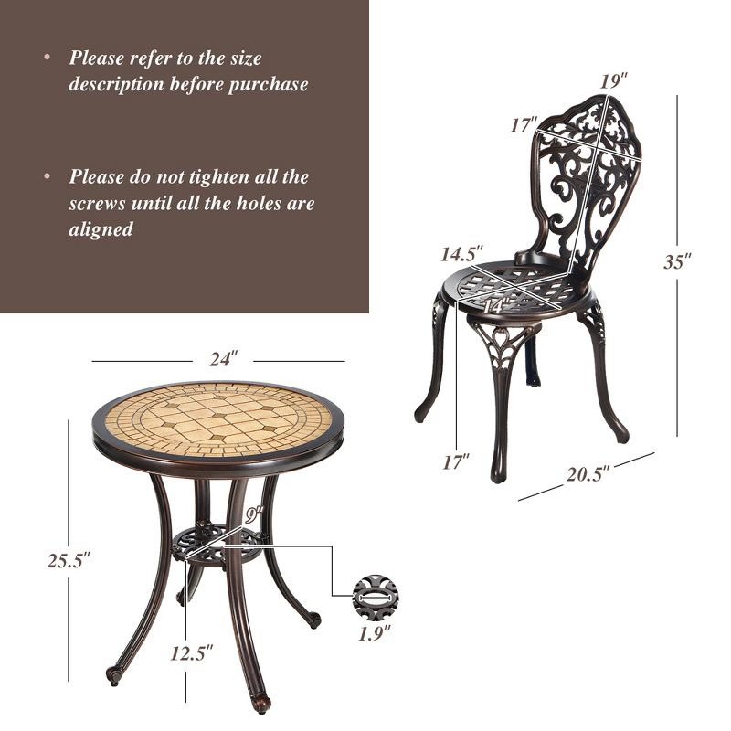 Costway 3PCS Patio Bistro Set Round Table Chairs All Weather Cast Aluminum Yard, 5 of 11