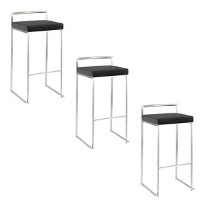 LumiSource Set of 3 Fuji Stacker Barstools Stainless Steel/Black Velvet - 1 of 4