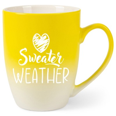Elanze Designs Sweater Weather Two Toned Ombre Matte Yellow and White 12 ounce Ceramic Stoneware Coffee Cup Mug