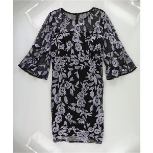 Alex Evenings Womens Floral Embroidered, Illusion Midi Dress - 1 of 2